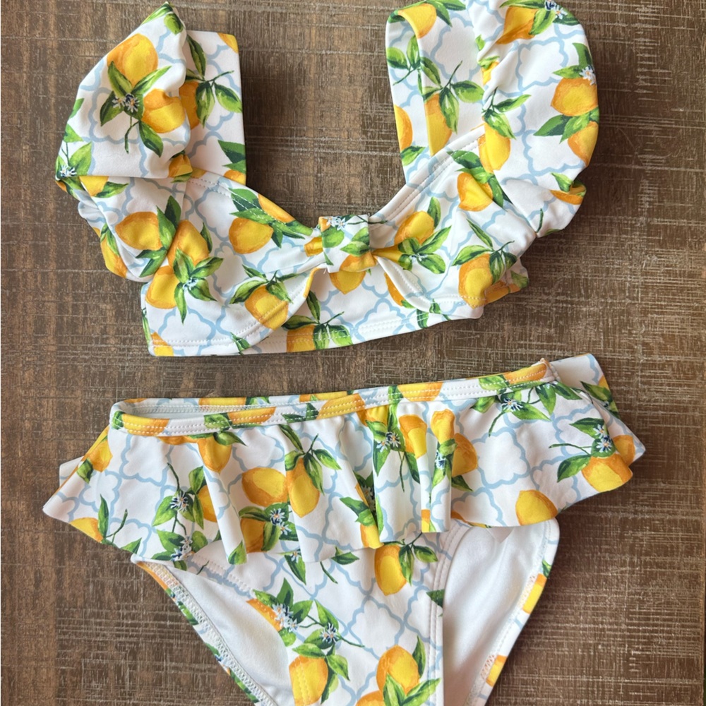 Janie and Jack Toddler Girls LEMON PUFF SLEEVE 2-PIECE SWIMSUIT / Size 18-24m